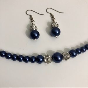 Blue and Silver Pearl Bracelet and Earring Set